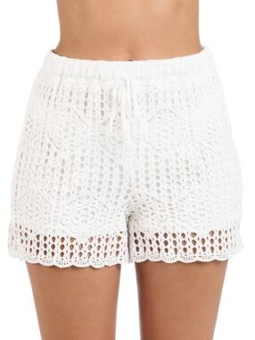 La Blanca Waverly Ivory/ White 100% Cotton Cover-Up Shorts Sz Medium, EUC